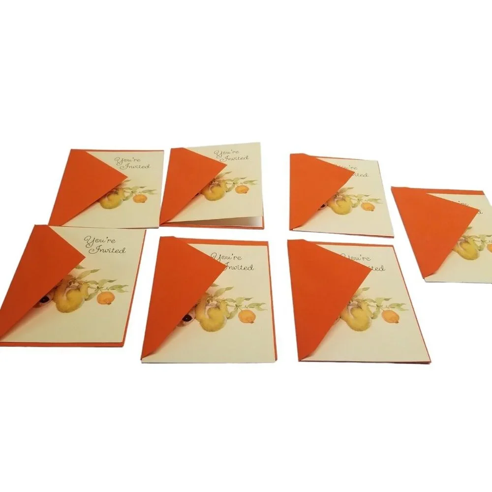 Party Invitations Cards Koala Bear hallmark Vintage Orange Envelopes Ephemera